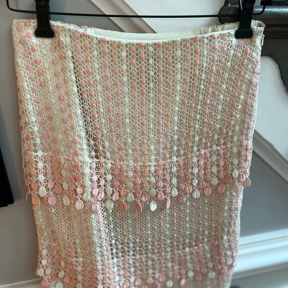 Focus by Shani Peach Pink & Cream Crochet Drops Skirt sz 6 EUC - Picture 3 of 5
